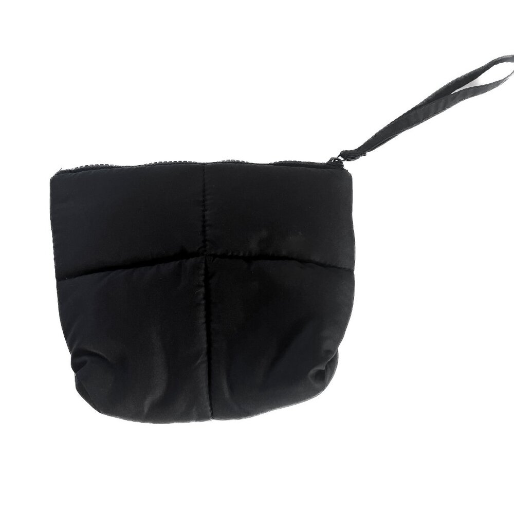 Wilo The Label Black Quilted Puffer Travel Cosmetic Bag Wristlet Clutch - Picture 3 of 9